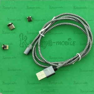 Магнитный кабель 3 А серо-черный (Lightining, Type-C, Micro USB)