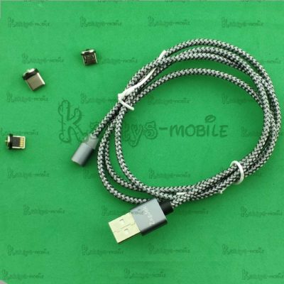 Магнитный кабель 3 А серо-черный (Lightining, Type-C, Micro USB)