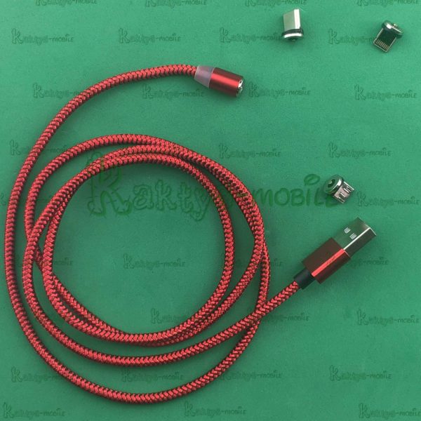 Магнитный кабель 3 А красный (Lightining, Type-C, Micro USB).